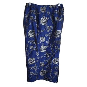 Ariani Dark Floral Pencil Maxi Skirt Women's Size XXL Blue Silver Holiday Formal